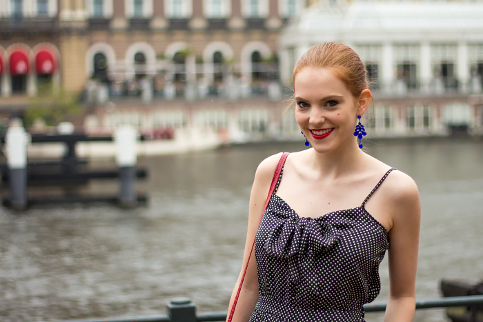 Fashion blogger outfit in Amsterdam with a polka dot jumpsuit