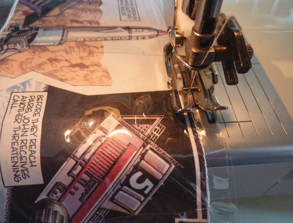 Jovial Spondoodles Sewing with laminated paper, and vinyl wallets from