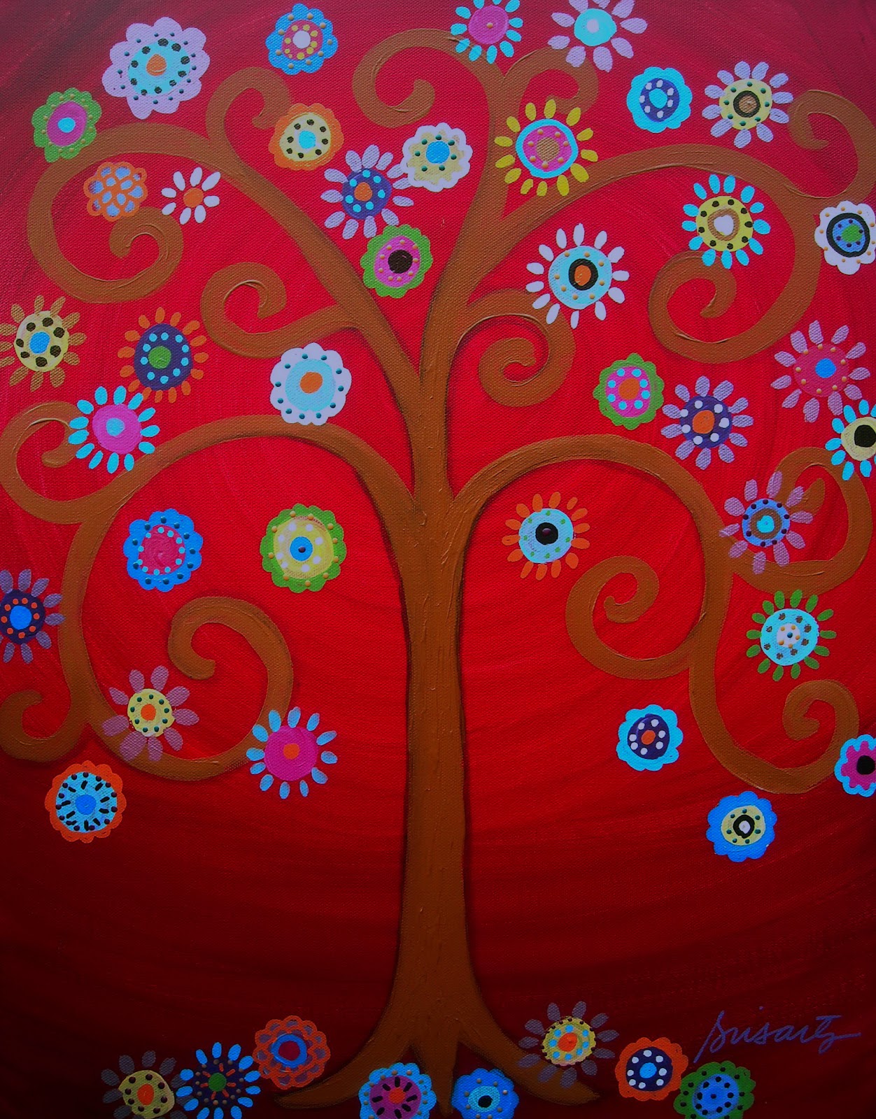 Mexican Folk Art Tree Painting