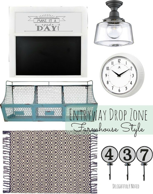 How nice would it be to have a pretty and organized space for your keys, mail, and and all the other random stuff you carry through your door when you come home?! #farmhousestyle