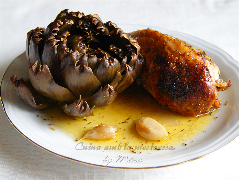 Pollo con alcachofas al horno...