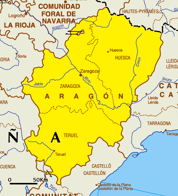 Mapa de Aragón Provincia de la Región