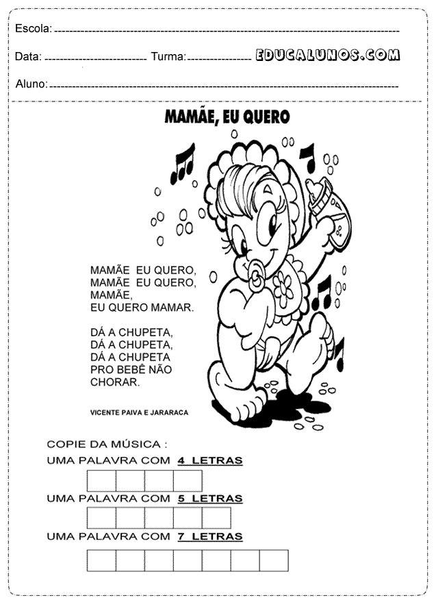 Copie da música uma palavra com 4, 5 e 7 letras