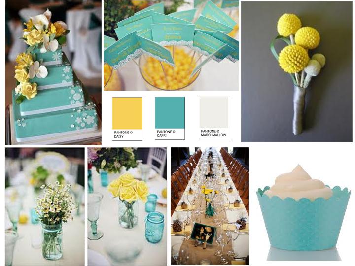 Inspiration Board Daisy Yellow Carpi Turquoise and Marshmallow White