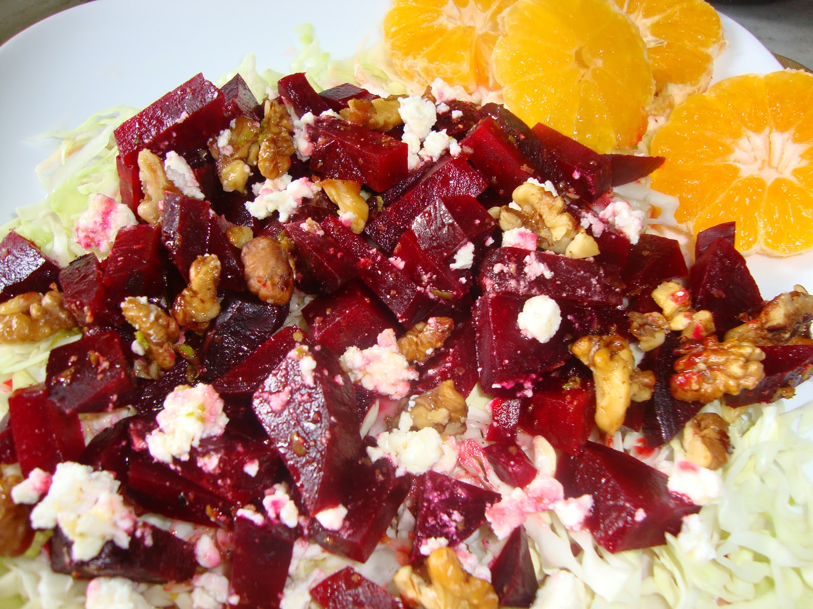 Cooking Delights Beets salad with feta , honey roasted walnuts