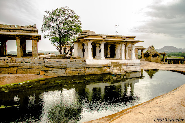 Ancient Temple of Hampi pond in front of moola virupaksha temple in Hampi