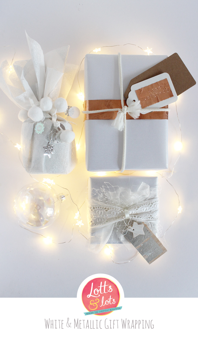 white and metallic gift wrapping Lotts and Lots Making the everyday