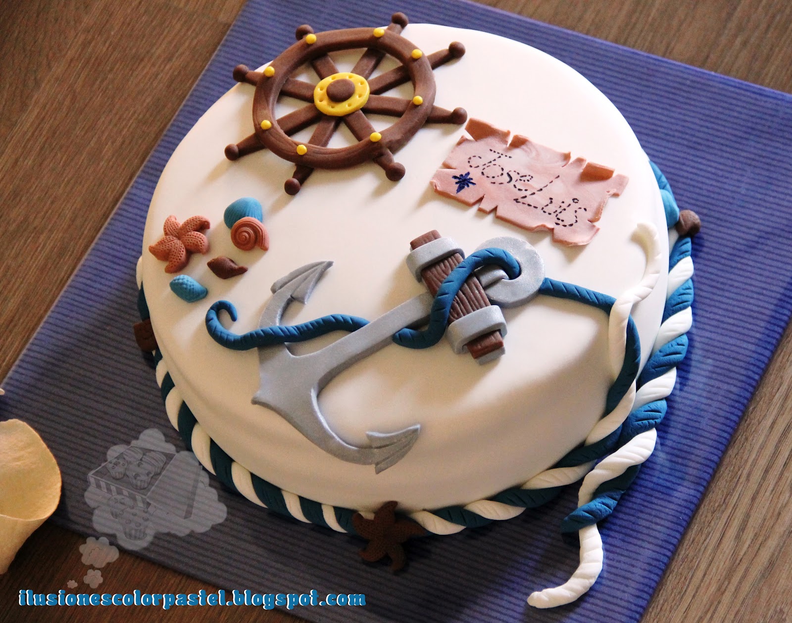 Tarta marítima con fondant | Ilusiones Color Pastel