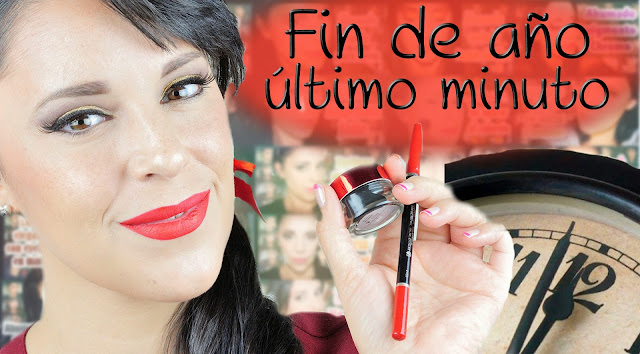 Maquillaje fin de año último minuto clásico labios rojos, classic new year´s eve makeup read and gold