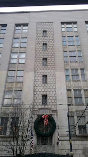 Seattle Macy's with a Christmas wreath