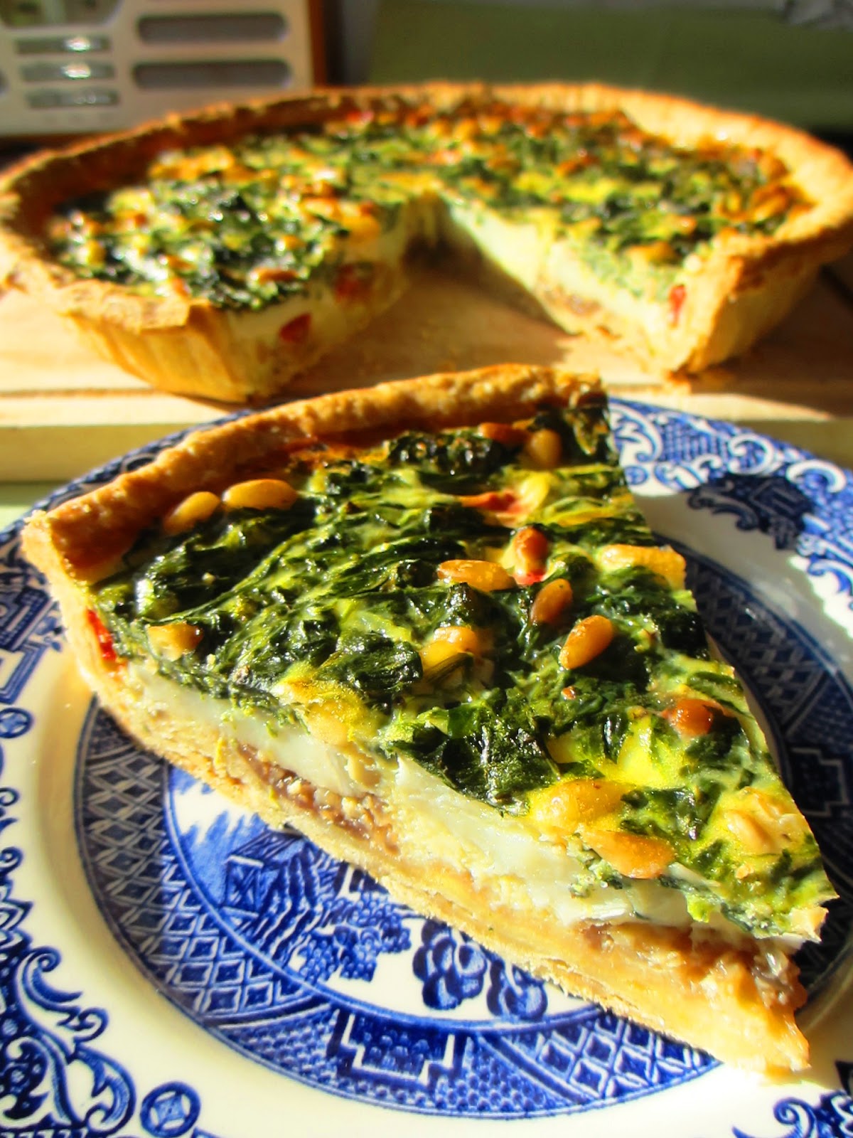 The Cutlery Chronicles roast red pepper, spinach and goats cheese tart