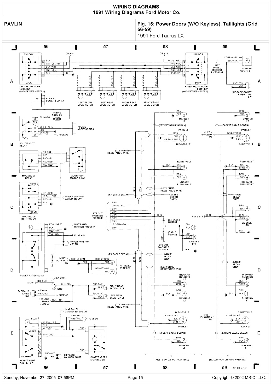 1991 Ford Taurus Lx System Wiring Diagram Power Doors
