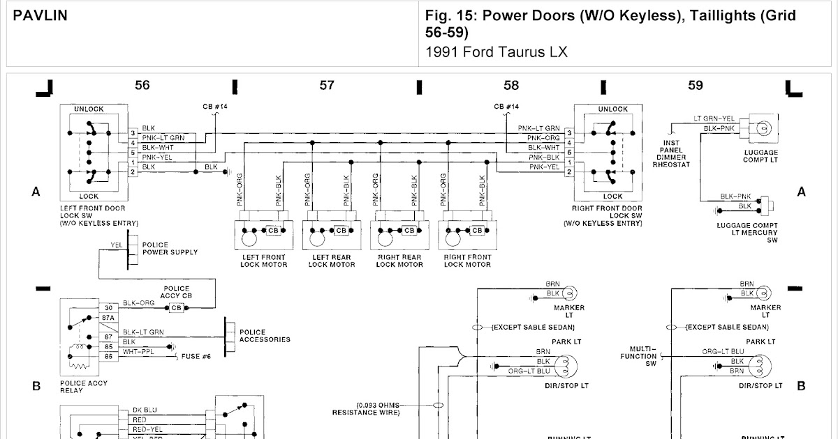 1991 Ford Taurus LX System Wiring Diagram Power Doors Taillights