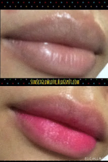 Peripera Peri's Tint Marker Pink stain before and after lip swatch