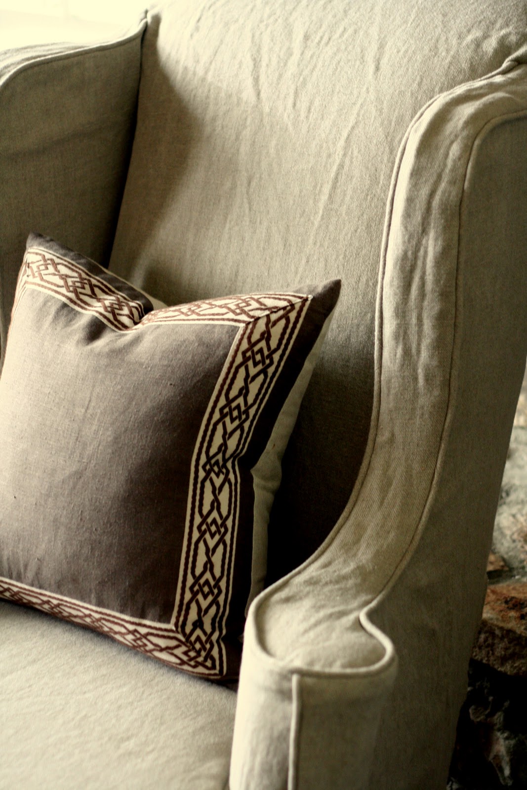 Custom Slipcovers by Shelley Tan Linen Wingbacks
