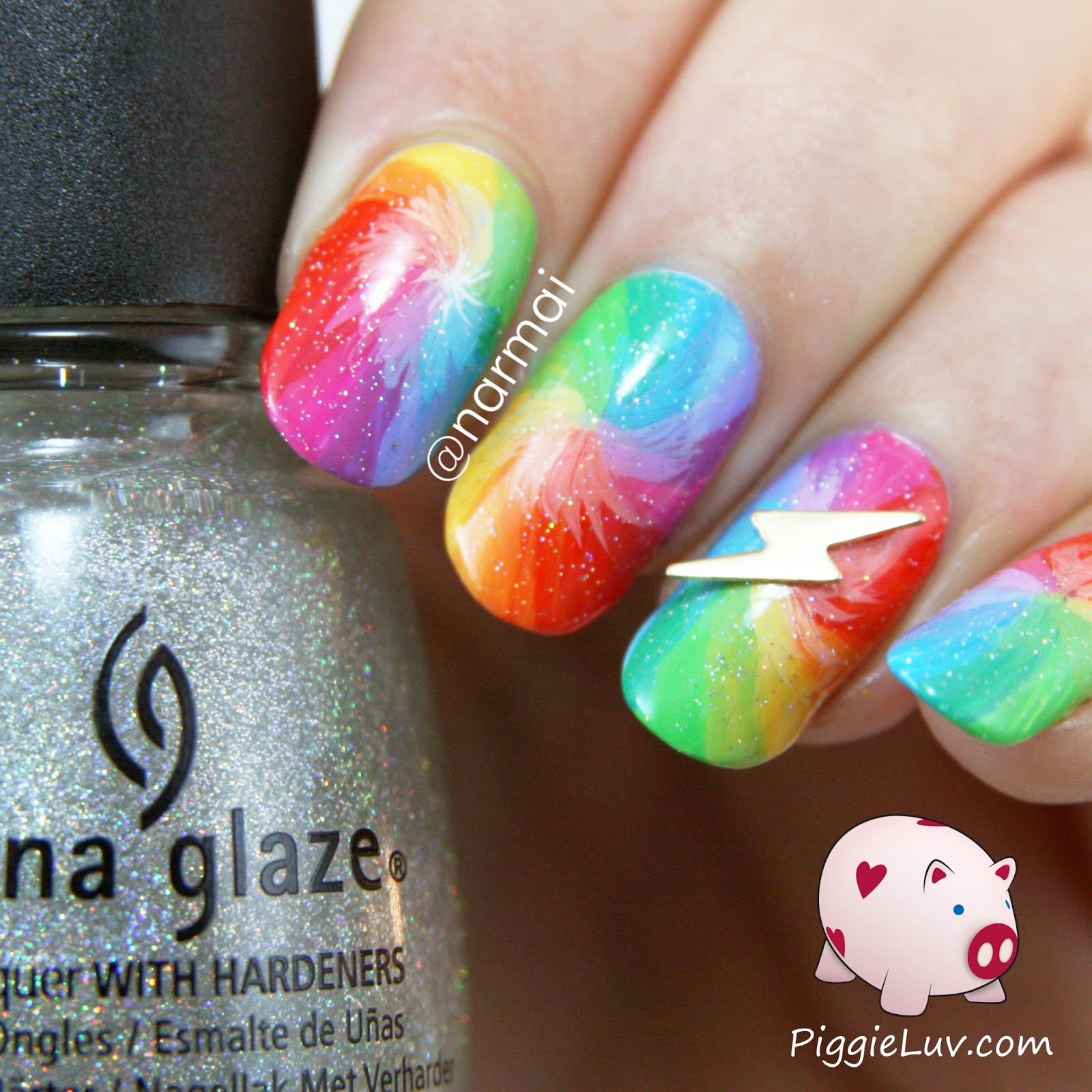 PiggieLuv Rainbow flash nails