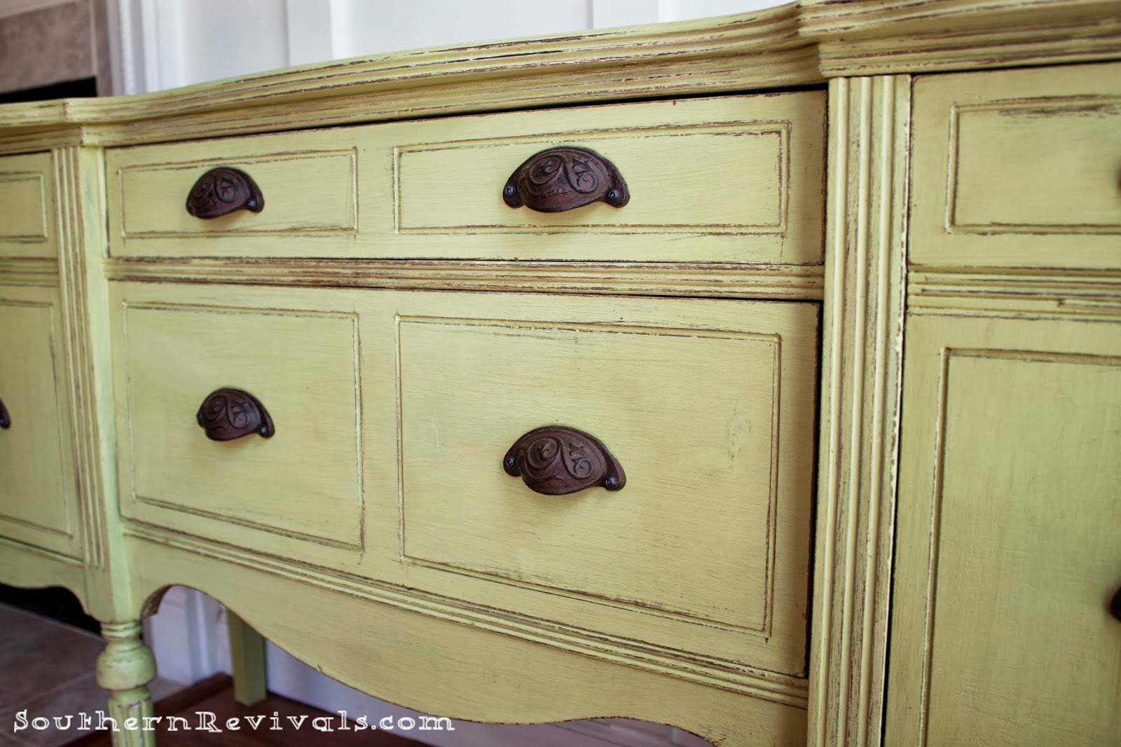 Updating A Vintage Sideboard Buffet with A Pop of Color Southern Revivals
