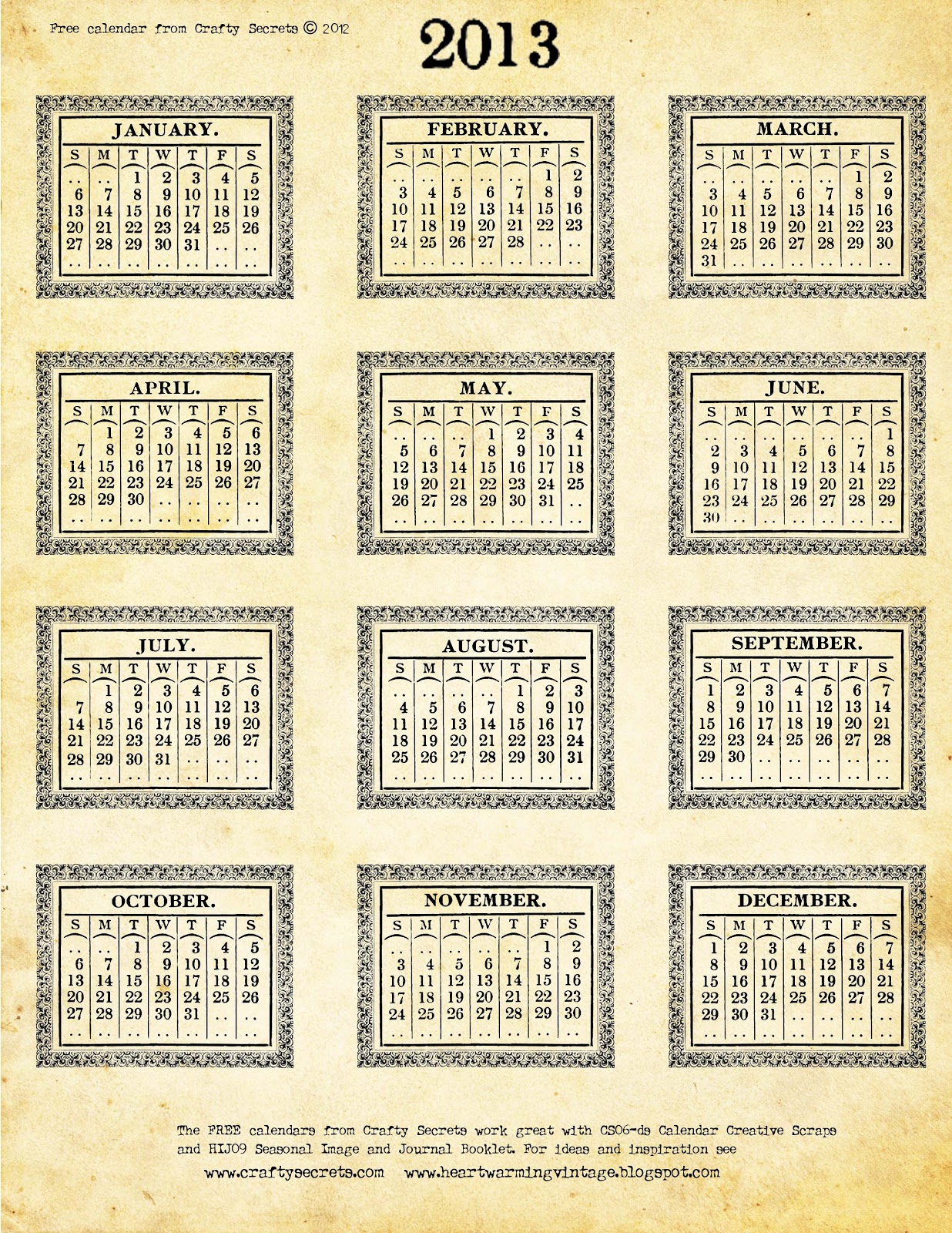 12 Months Calendar Template 2013