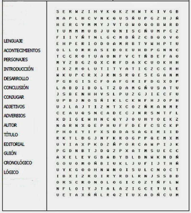 Resultado de imagen para sopa de letras sobre cosas de lengua