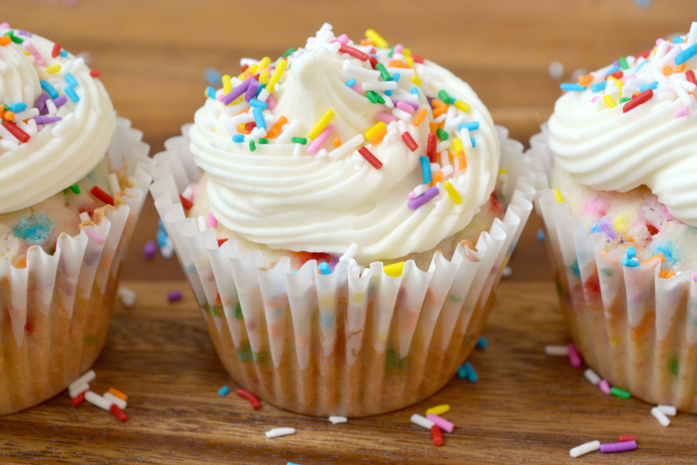 K&K Test Kitchen Test Funfetti Cupcakes with Cream Cheese Frosting