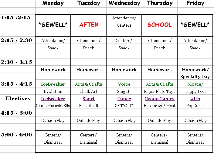 dance class schedule template