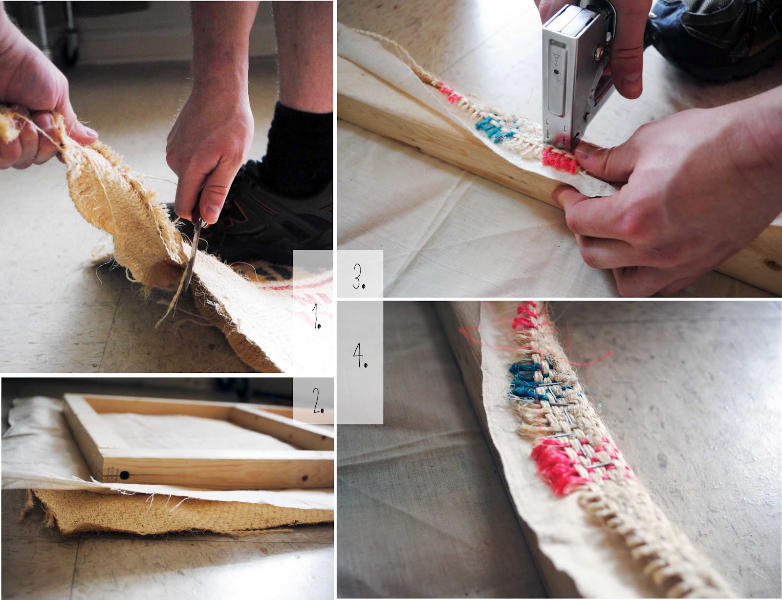 swallow's heart {DIY} Burlap sacks into art