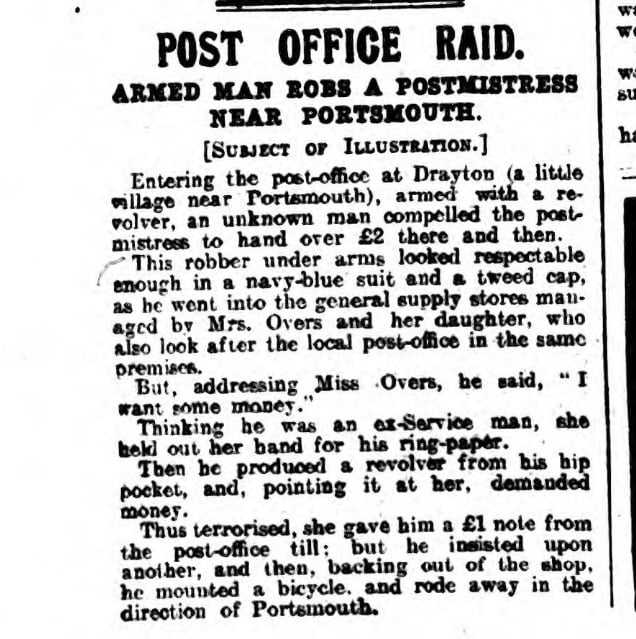 Drayton Post Office raid 100 years ago