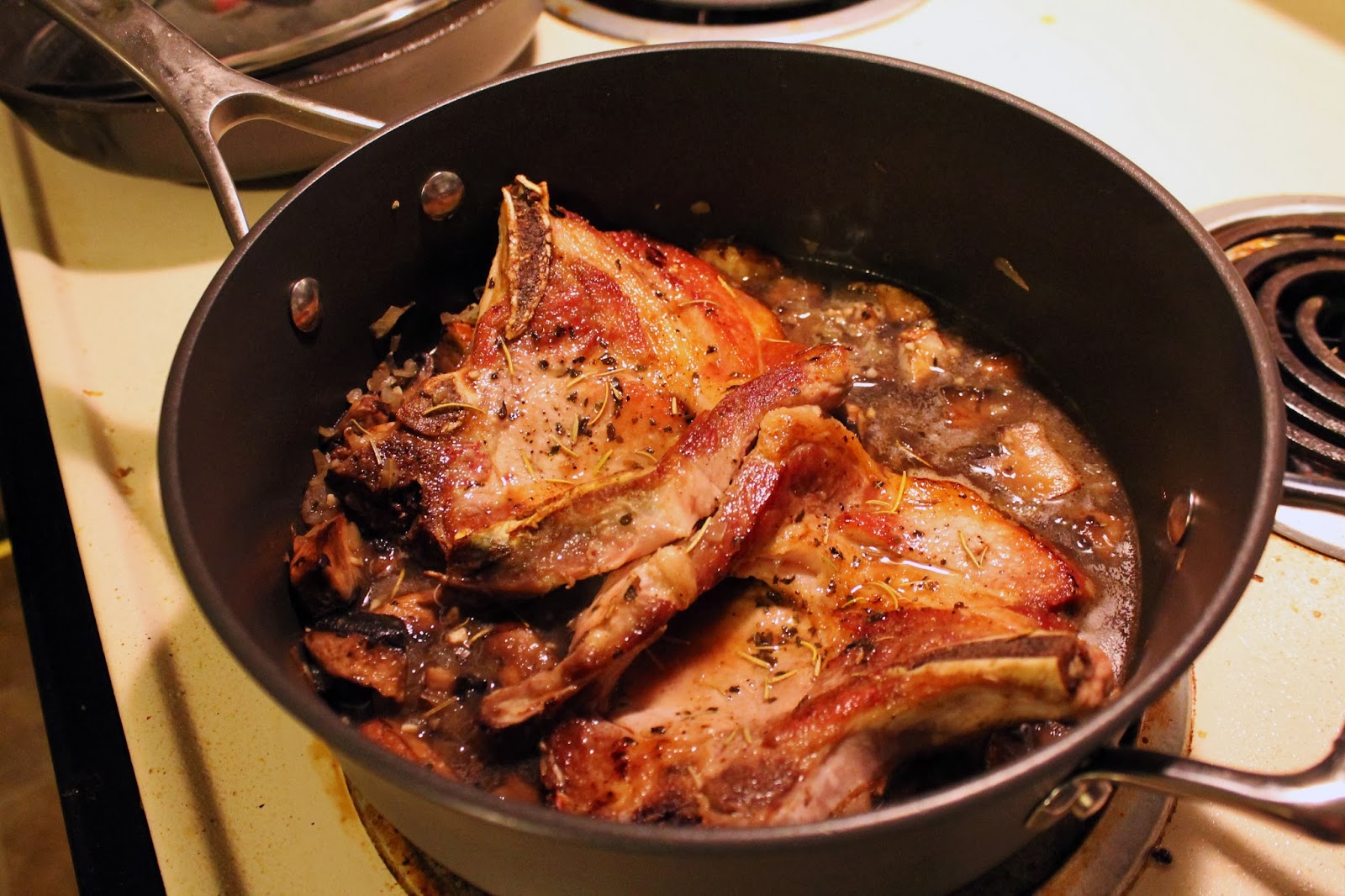 Two Idiots, One Kitchen Coconut Mushroom pork with bacon turnip greens