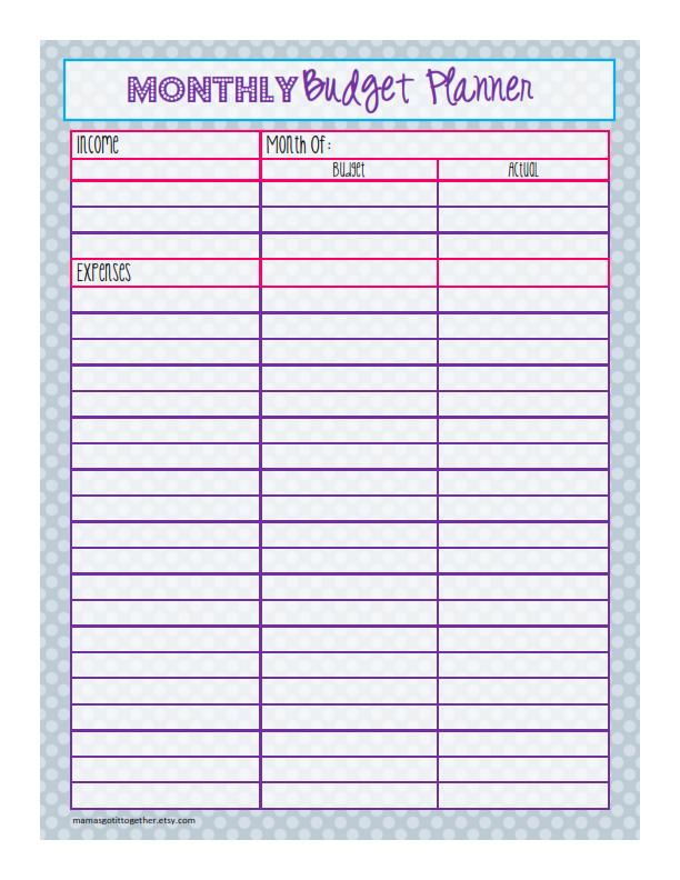 monthly budget planner printable
