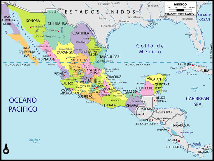 En esta imagen vemos un mapa poítico de Mexico, a 375 kilómetros al ...