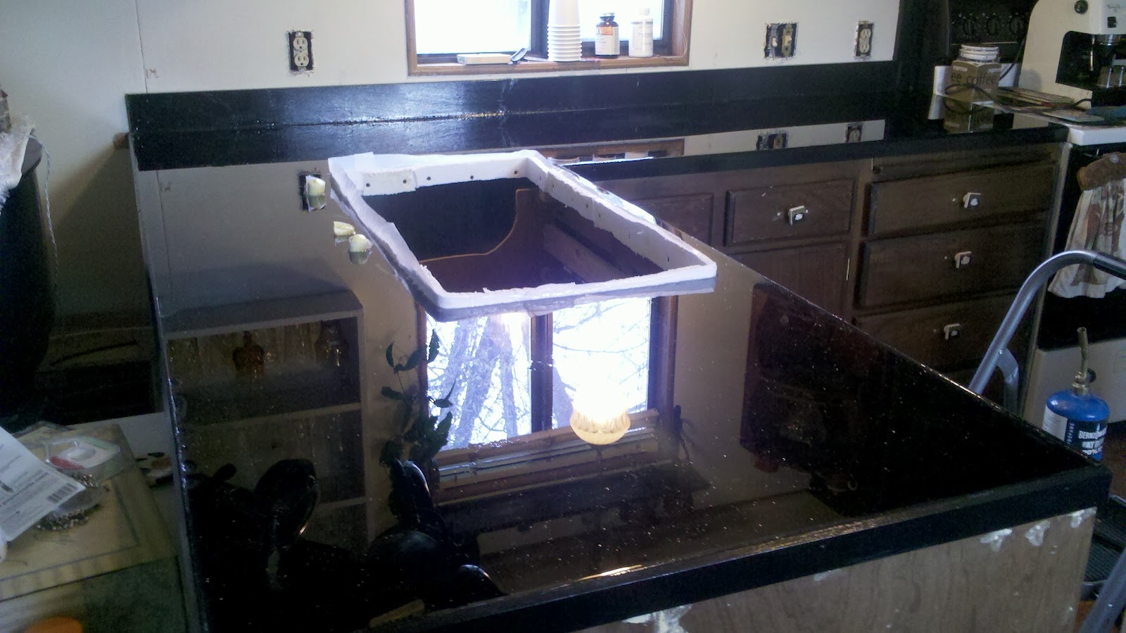 The counter after the flood coat dried. Notice that we used styrofoam ...
