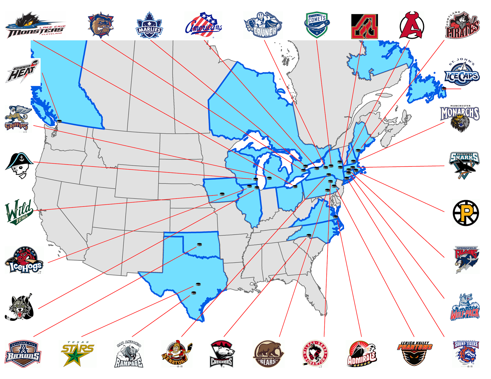 AHL Map, Teams