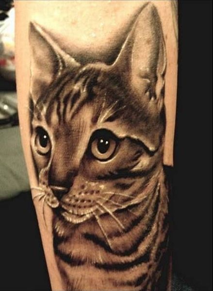 3D cute cat tattoo on leg