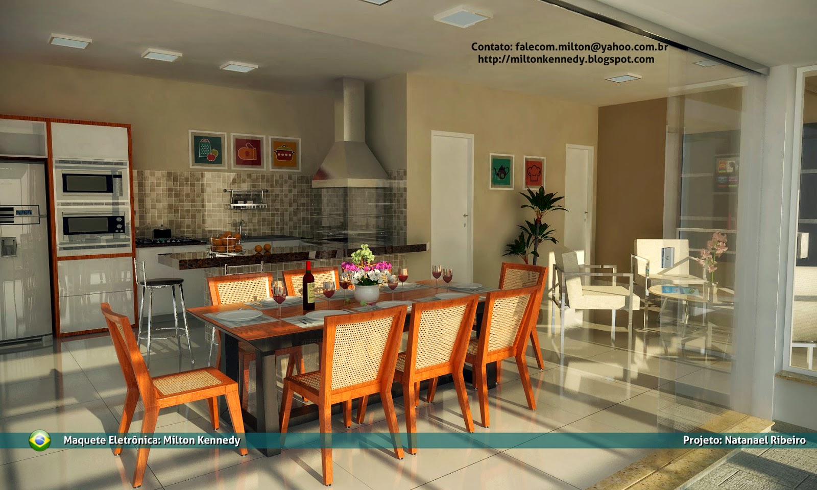 Maquete cozinha gourmet Sketchup Vray photoshop