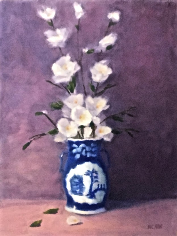 "Blue Vase and Flowers" - 12 x 16