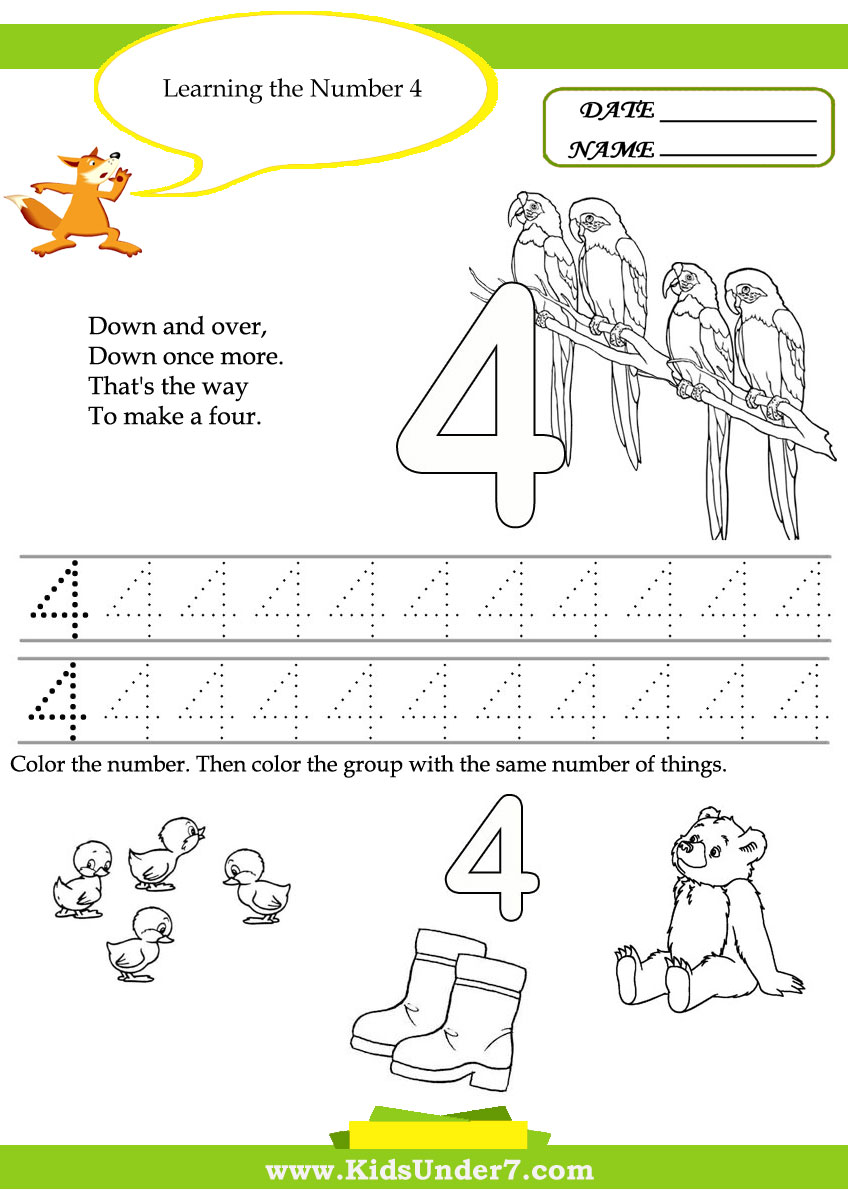 worksheet Number 4 Worksheets For Kindergarten kids under 7 free printable kindergarten number worksheets worksheets