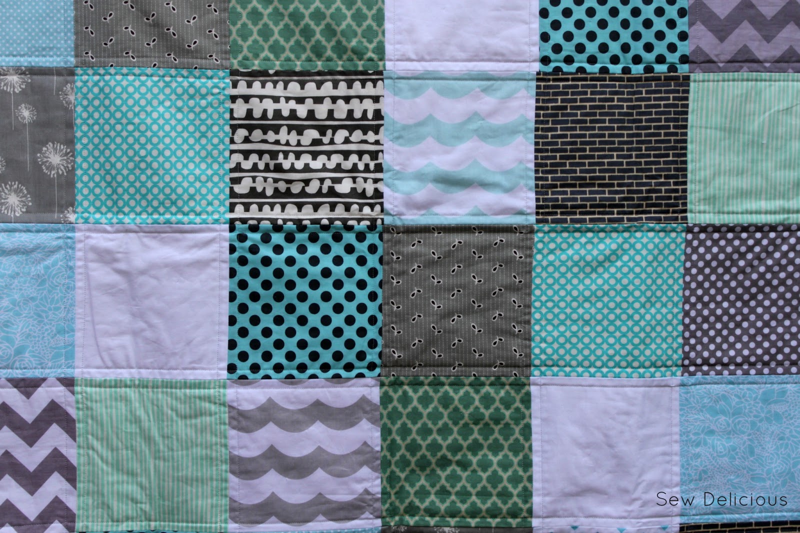 Charity Quilting Aqua and Grey Quilt Sew Delicious
