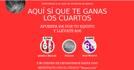 marca apuestas megacuota 6 Atletico vs Real Madrid champions derbi 14 abril marca apuestas megacuota 6 Atletico vs Real Madrid champions derbi 14 abril