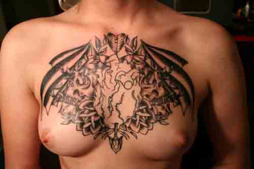 Various Woman Chest Tattoos