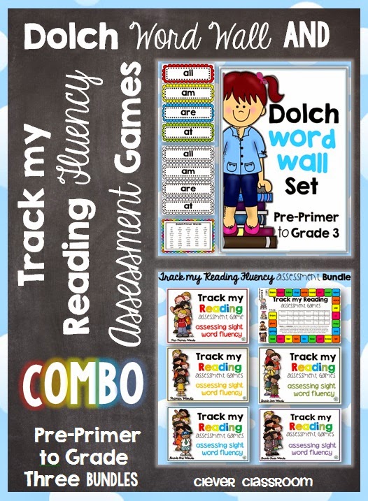 Dolch Word Wall and Track my Reading Fluency Assessment Games COMBO