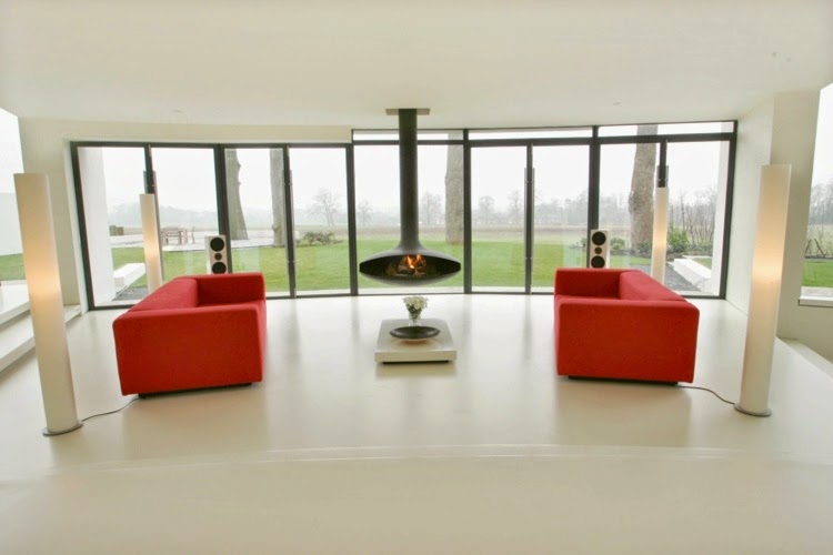 modern minimalist living room: lounge with fireplace and two sofas modern minimalist living room,minimalist living room design ideas,how to design a minimalist living room