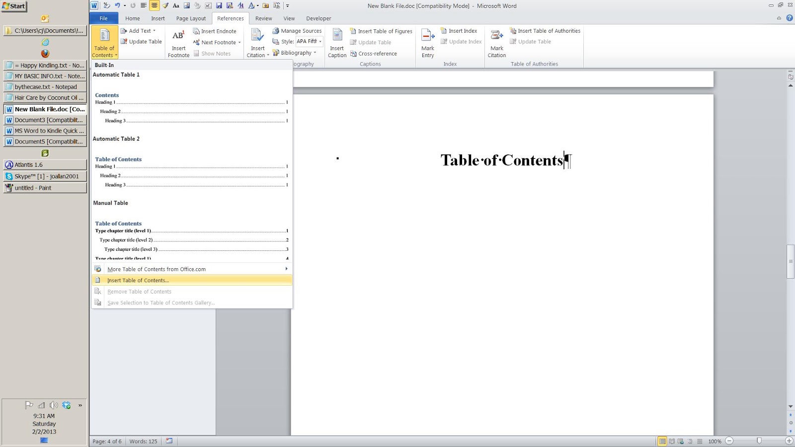 CJs Easy As Pie Kindle Tutorials MS Word to Kindle Quick Look Table