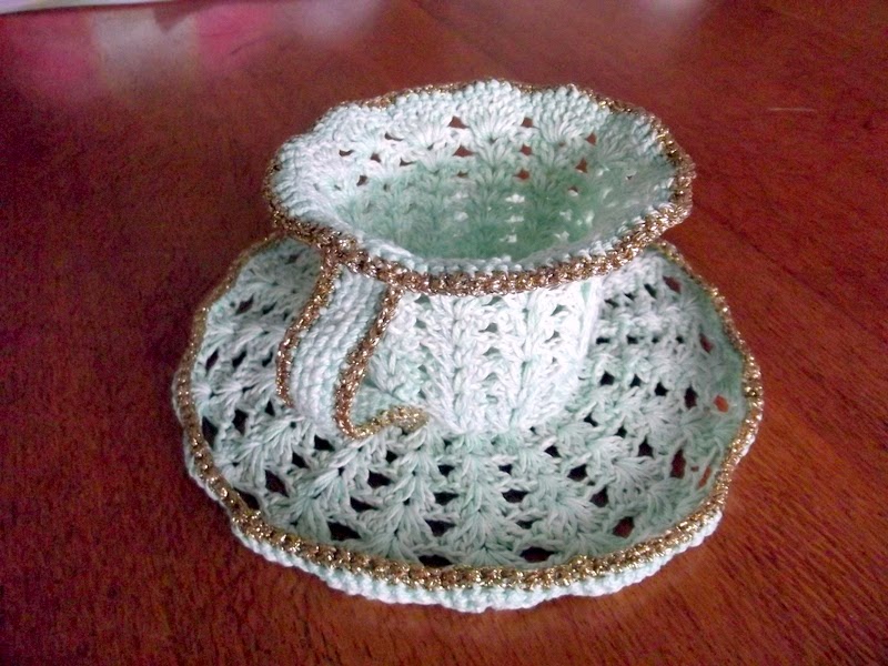 Grandma's Knitting Place Crocheted Cup and Saucer