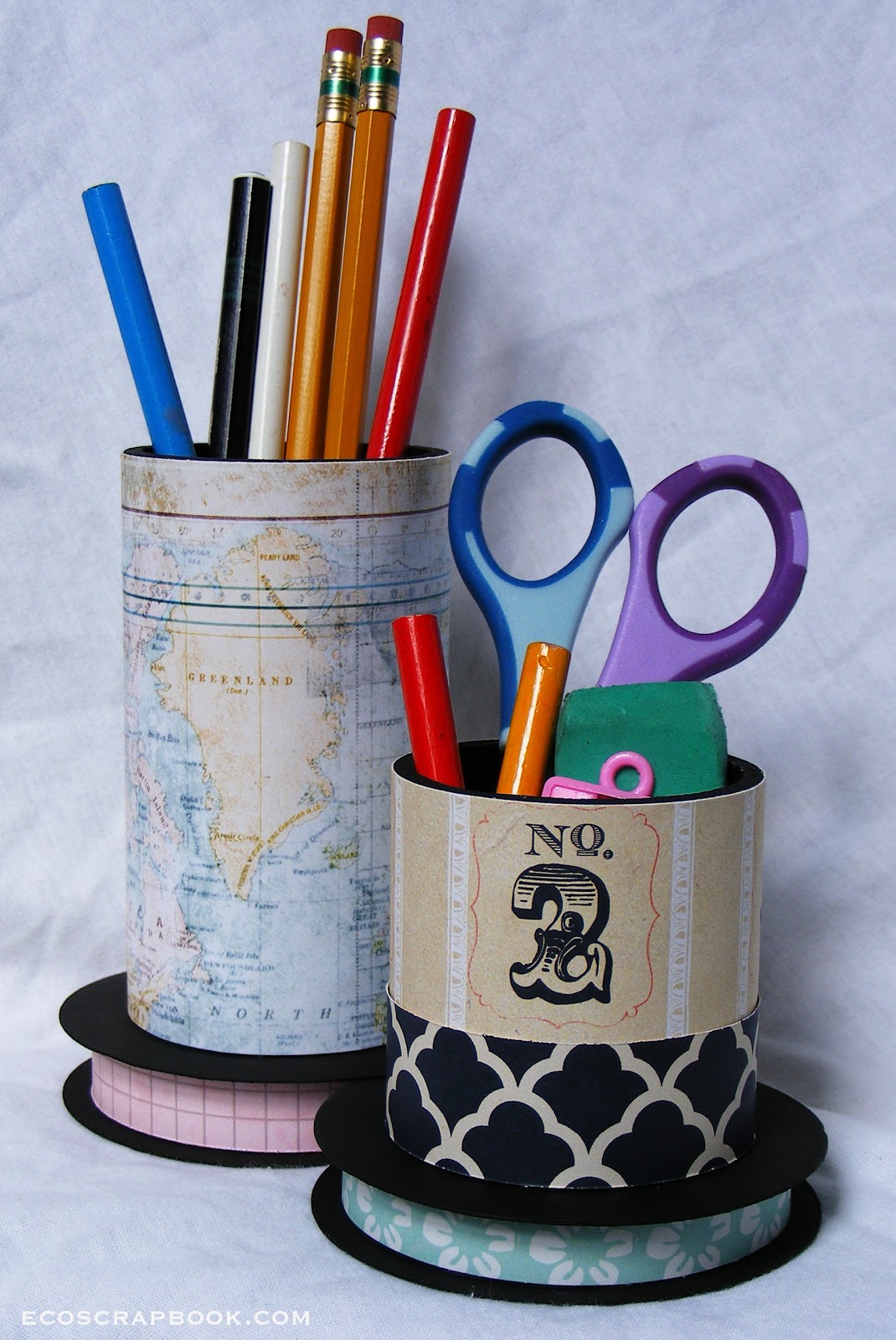 EcoScrapbook Backtoschool project tutorial Upcycled pencil holders