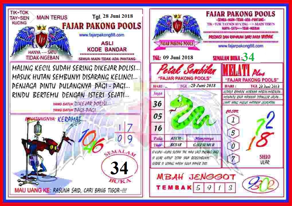 Hasil Pengeluaran Fajar Pakong Pools Kode Syair Fajar Pakong 29 Juni 2018