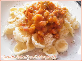 orecchiette ai pomodori verdi e prosciutto cotto
