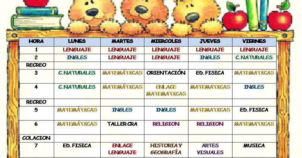 Profesora 1°B: Horario de clases