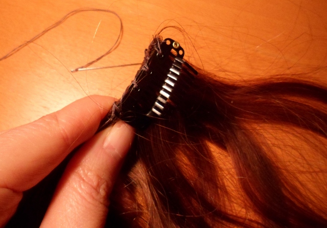 Dip Dye Hair Color Sewing in Wig Clips with a Needle