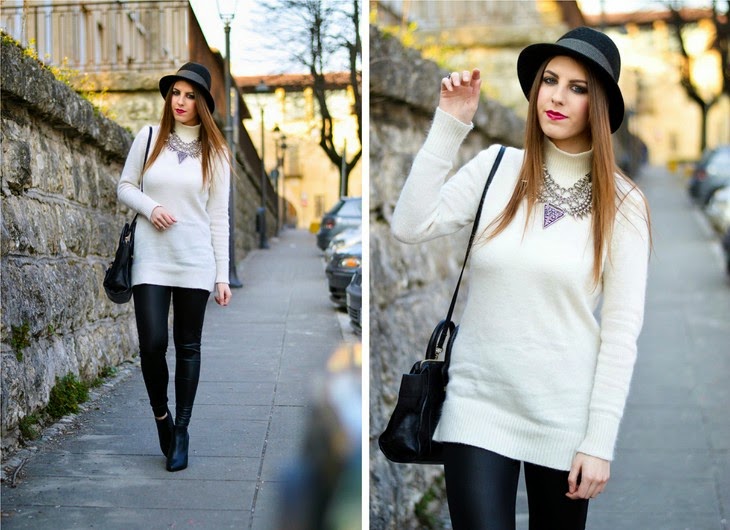 Zara Pastel Blue Biker Jacket Leather Leggins Borsalino Hat Zign Boots Zara Black Mini Leather City Bag outfit primaverile spring look Thesparklingcinnamon