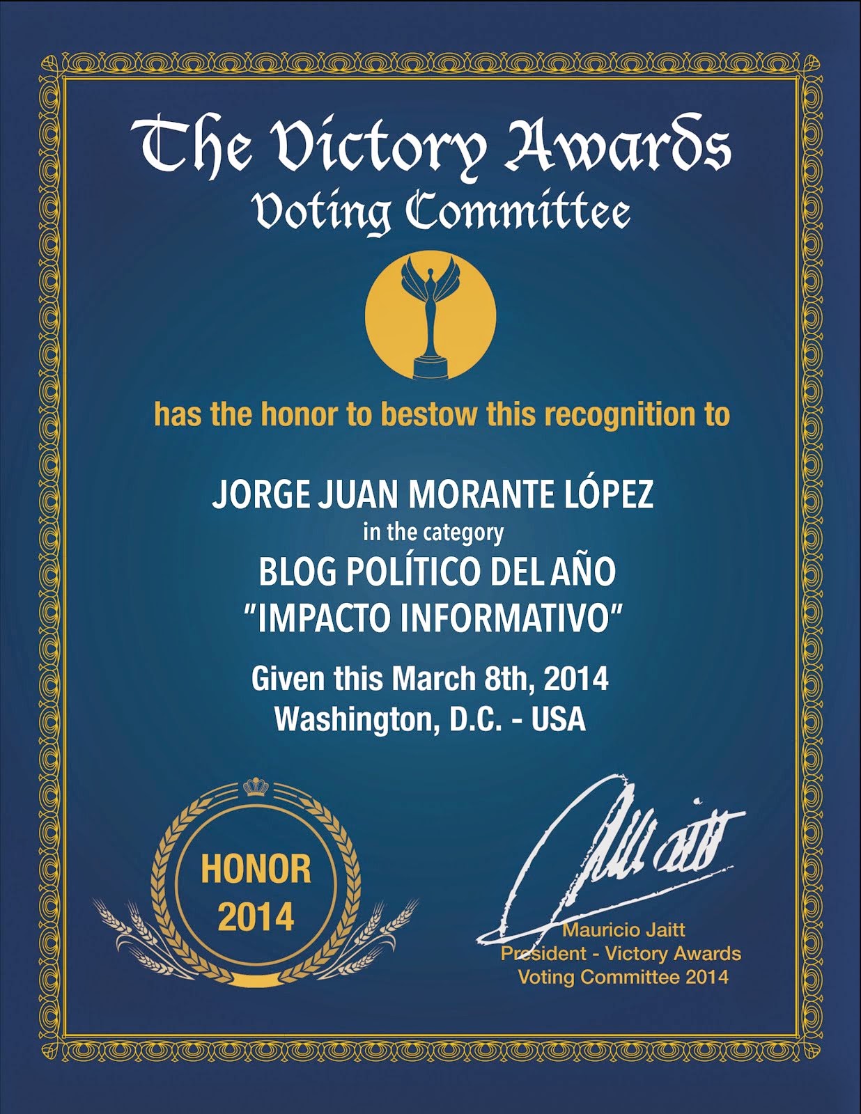 Mención de Honor Victory Awards 2014